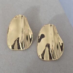 Large Gold Filled Chunky Pleated Oval Earrings